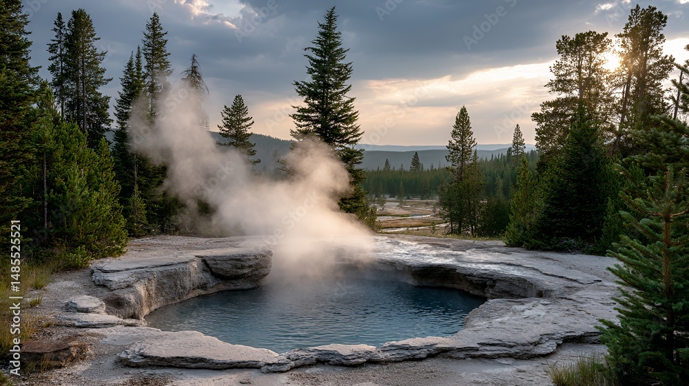 geothermal crater lake emitting mist under cloudy sky geothermal crater lake emitting mist under cloudy sky