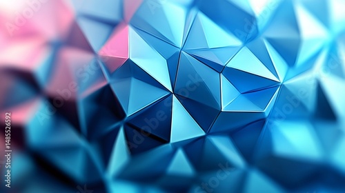 Blue and pink low poly triangles creating abstract background