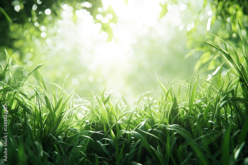 Obraz premium Lush Green Grass in Sunlight Vibrant Spring Meadow Nature Background Image