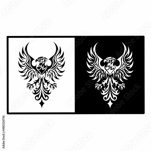 Elegant Phoenix Crest in Black and White