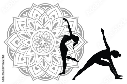 Yoga Mandala Combo Style Silhouette Vector for Spiritual and Decorative Art Design

