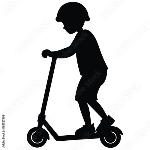 electric scooter with a kid vector silhouette illustration 