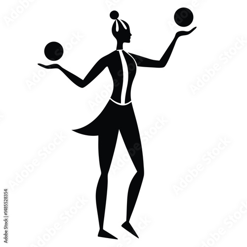 Silhouette of a performer juggling vector silhouette illustration