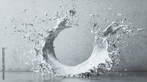 A splash of white paint is splattered across a gray wall