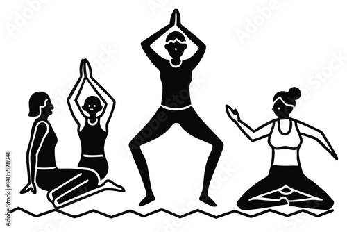 Yoga Multicultural Retreat Style Silhouette Vector for Wellness and Diversity Concepts