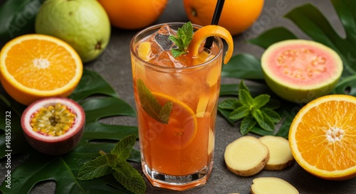 Refreshing Tropical Fruit Cocktail with Orange Guava and Passionfruit