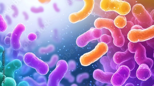 Colorful bacteria floating in microscopic world generating infection