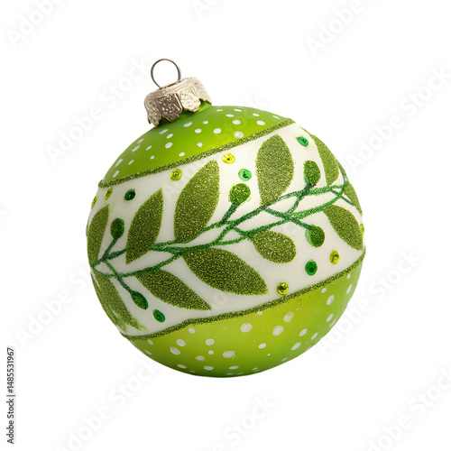 Festive Christmas Ornament with Polka Dot and Leafy Pattern Transparent PNG