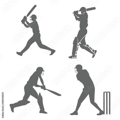 Cricket Player Silhouettes Action Poses Set