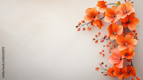 Bold minimalist floral art, ethereal flowers glowing against a moody, textured background