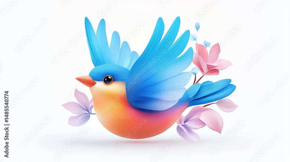 Obraz premium Colorful 3D bird logo in vibrant hues, minimal and adorable, floating on a white isolated background, perfect for branding.