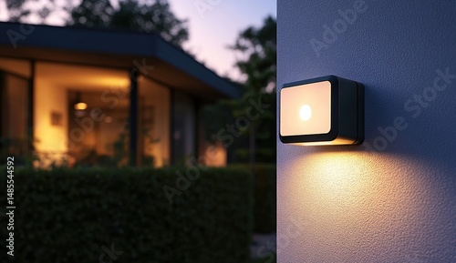 Outdoor wall light illuminates modern home at night