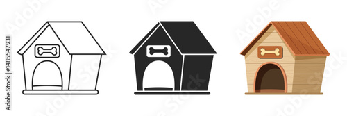 Dog house icon set collection in flat style. Pet home vector illustration on isolated background. Animal shelter sign business concept.