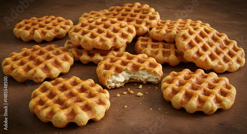 Waffle Treats with Creamy Filling on a Brown Background