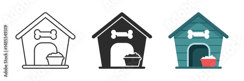Dog house icon set collection in flat style. Pet home vector illustration on isolated background. Animal shelter sign business concept.