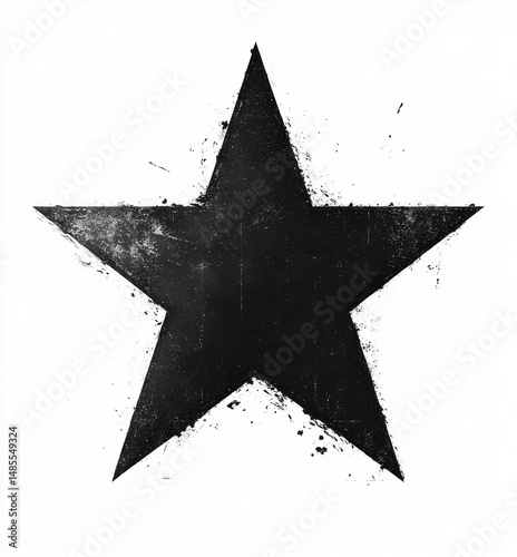 grunge style black five-pointed star with distressed texture on a white background