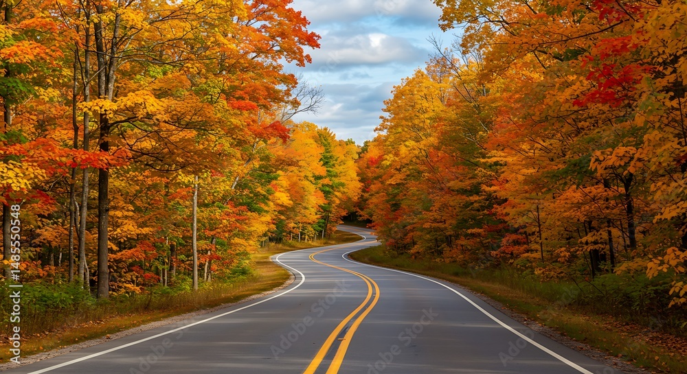 Obraz premium Autumn Road Through Colorful Forest