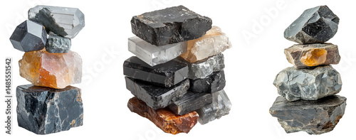 Assorted Natural Stones Piled Together on Transparent Background
