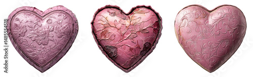 Three Heart Shapes with Floral Patterns on Transparent Background