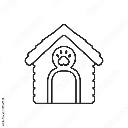 Dog house line icon in flat style. Pet home vector illustration on isolated background. Animal shelter sign business concept.