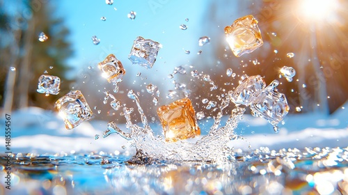 Ice Cubes Splash Water