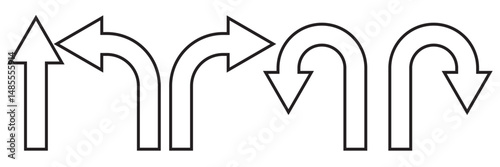 go straight this way one way only u turn left and right black arrow sign vector illustration. EPS 10.