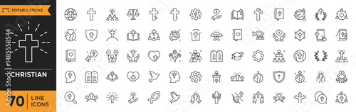 Christian line icon set. Containing icon related to Christian religion. Linear icon collection. Editable stroke, Vector illustration
