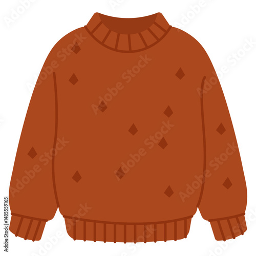 Rust Brown Knitted Sweater with Diamond Pattern Vector