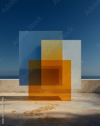 Translucent Colored Squares Overlapping. Abstract Seaside View