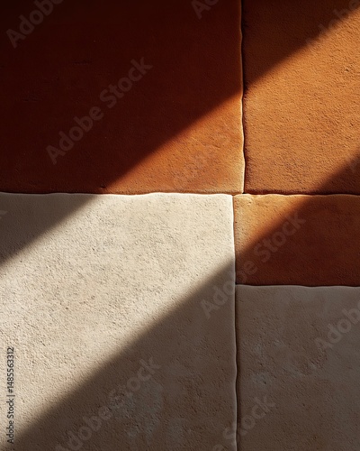 Two-Tone Terracotta & Beige Tiles. Abstract Sunlit Geometric