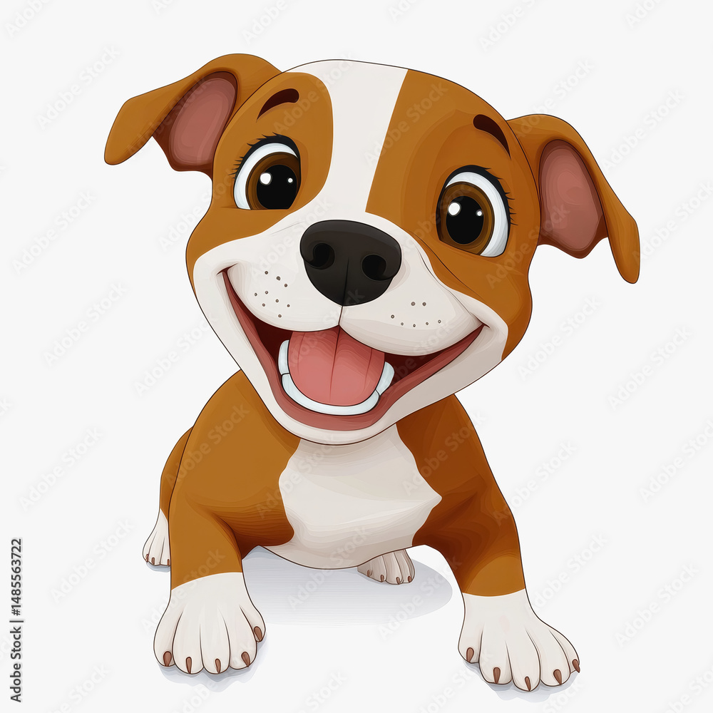 Fototapeta premium Adorable cartoon character of a cute puppy dog with a big smile in a whimsical illustrative background design