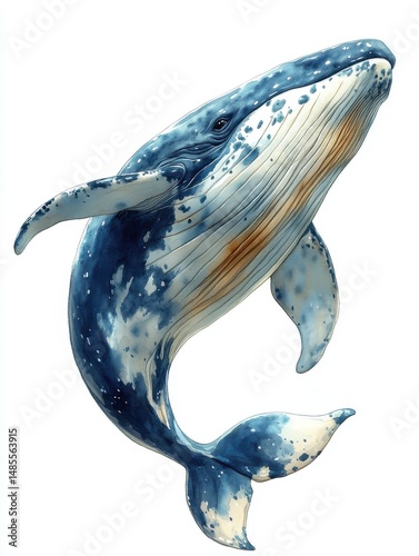Watercolor Whale Illustration: Majestic Oceanic Creature on White
