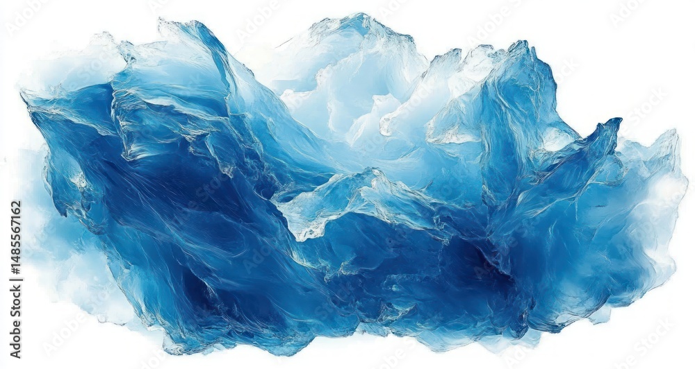 Fototapeta premium Abstract swirling blue and white digital formation resembling icy mountains or waves in motion with a fluid and dynamic appearance