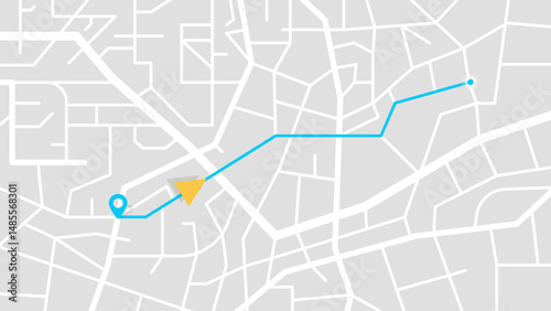 City Map Navigation Interface with GPS Navigation, Distance, and Point Marker Top View