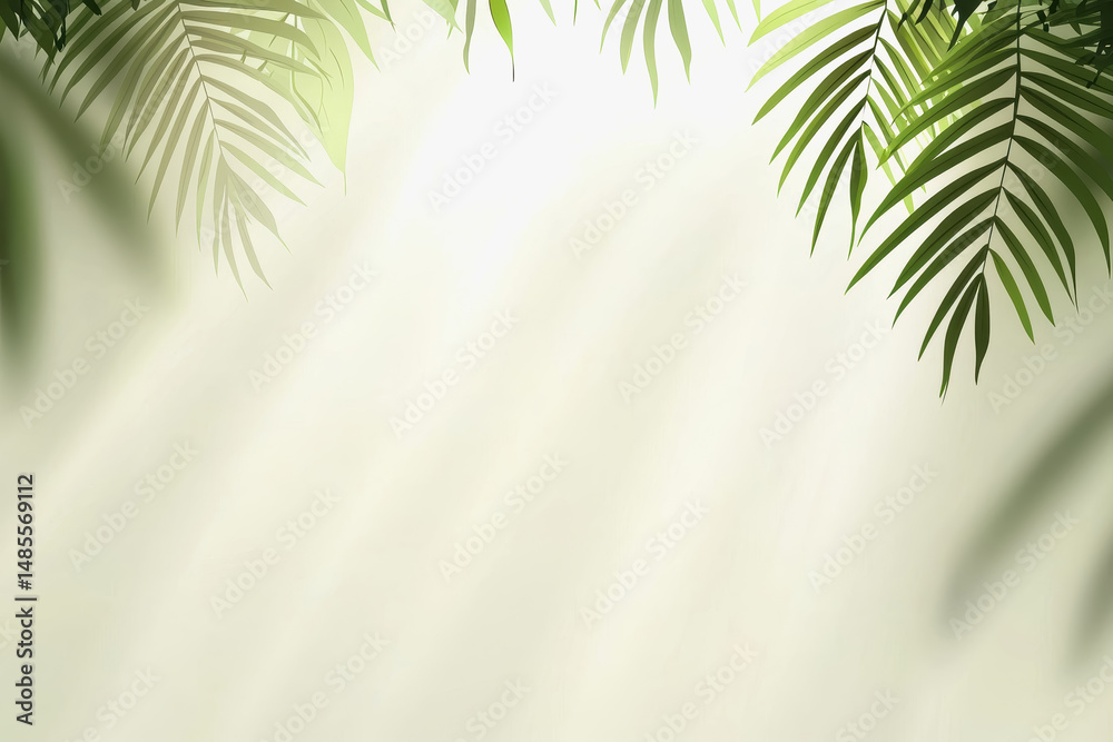 Fototapeta premium Tropical background with lush palm leaves and sunlight filtering through for a calming and inviting atmosphere
