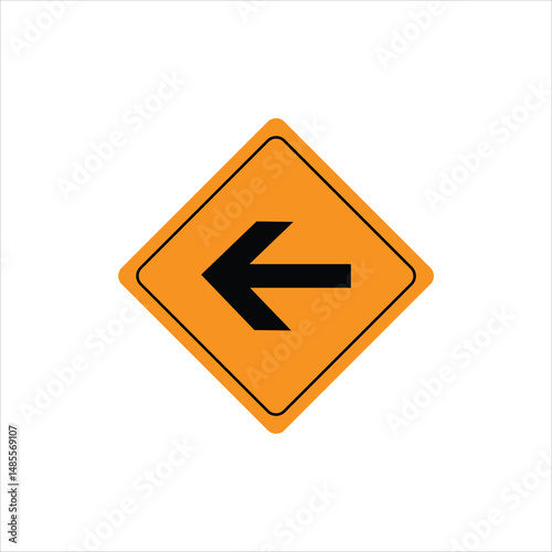 Yellow diamond traffic sign with a bold black arrow pointing left, commonly used for road navigation, driving instruction, or directional signage in transport systems.