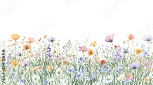 Fototapeta Naklejka Na Ścianę i Meble -  Summer wildflower flowers illustration watercolor.