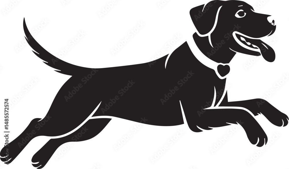 Fototapeta premium Running dog black silhouette illustration.