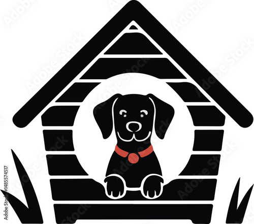 Cute dog in kennel house vector illustration.