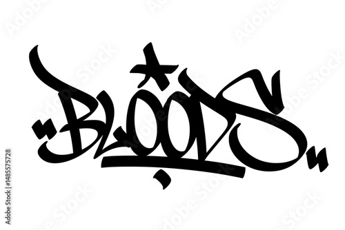 Graffiti tag text "BLOODS" in aggressive street art style. Bold hand-drawn vector lettering with raw energy. Isolated on transparent background, ideal for street fashion, design, and visuals.
