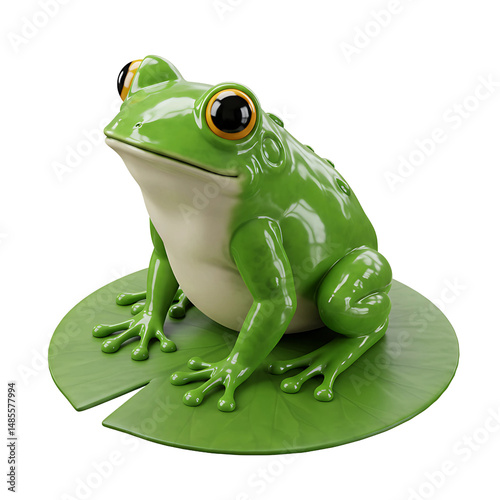 Cute 3D Cartoon Frog Sitting on a Lily Pad