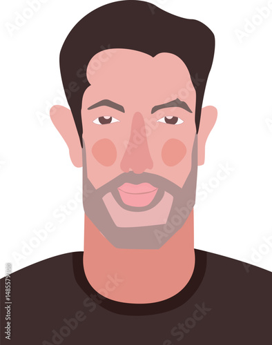 Stylized portrait of a brutal dark-haired man with a mustache and beard