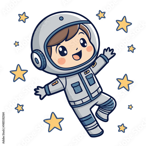 A cute chibi astronaut, wearing a stylish urban hoodie, floats weightlessly in the vast expanse of space, stars twinkling behind them.