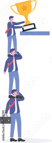 Reach for the star, teamwork or support to achieve business goal, partnership or manager mentorship to help success concept

