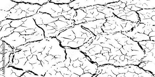 Cracked Earth Vector Texture with Transparent Background – High-Detail Grunge Overlay of Dry, Distressed Lines and Natural Ground Erosion
