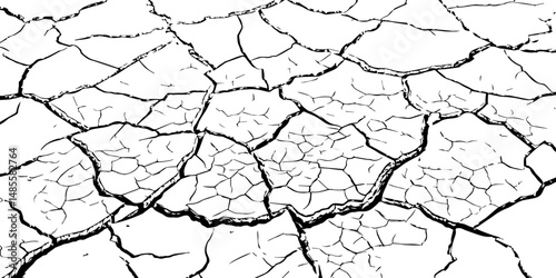 Vector Illustration of Cracked Ground Texture with Transparent Background – A Distressed Grunge Effect Featuring Natural Earth Line Patterns