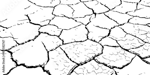 Vector Illustration of Cracked Ground Texture with Transparent Background – A Distressed Grunge Effect Featuring Natural Earth Line Patterns