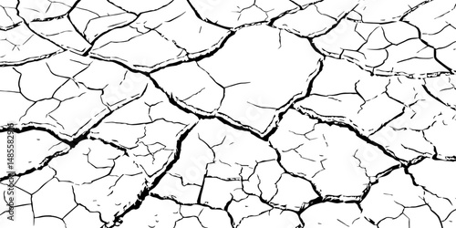 Vector Illustration of Cracked Ground Texture with Transparent Background – A Distressed Grunge Effect Featuring Natural Earth Line Patterns