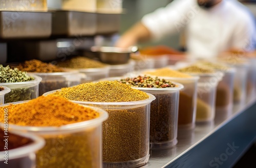 Fototapeta Naklejka Na Ścianę i Meble -  Colorful spices in clear containers