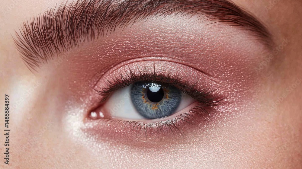 Fototapeta premium Close-Up of Left Eye with Rose Gold Eyeshadow